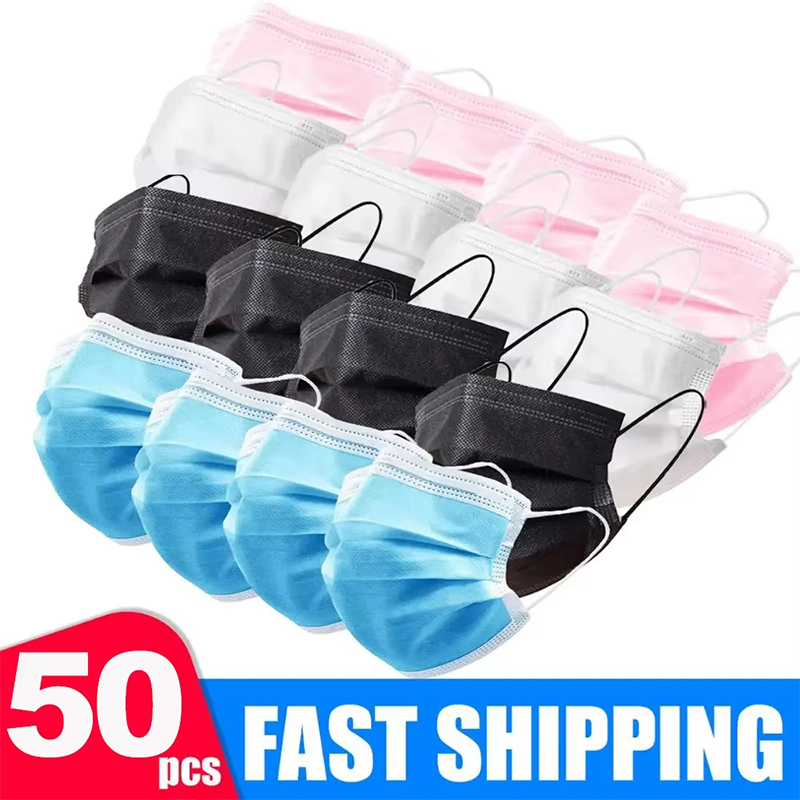 50Pcs Unisex 3-layer Mask Face - Disposable Mask Blue review and price