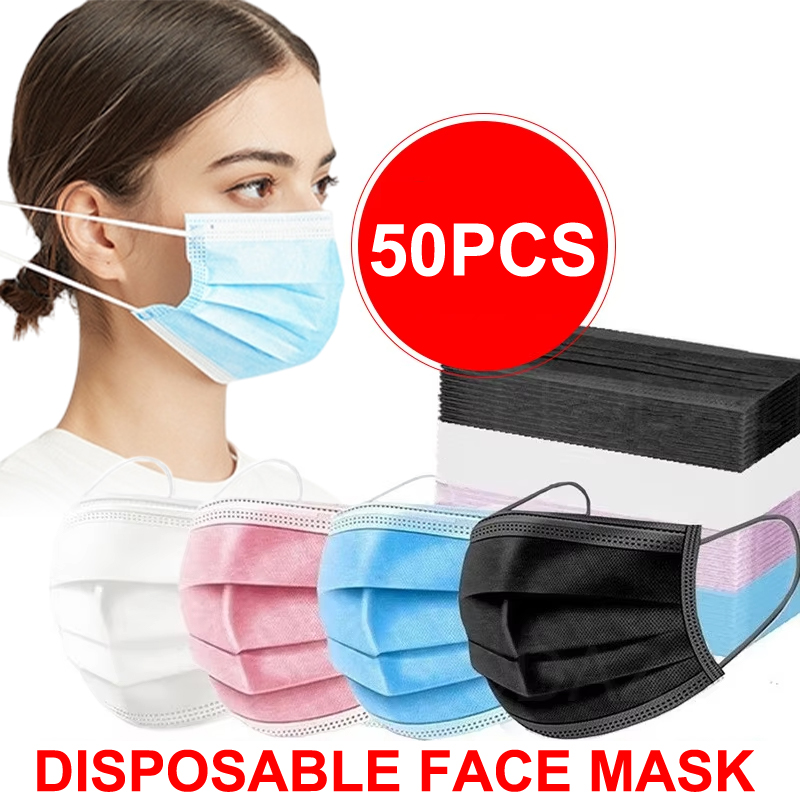50Pcs 3-layer Mask Face Masks  - Disposable Mask Blue review and price